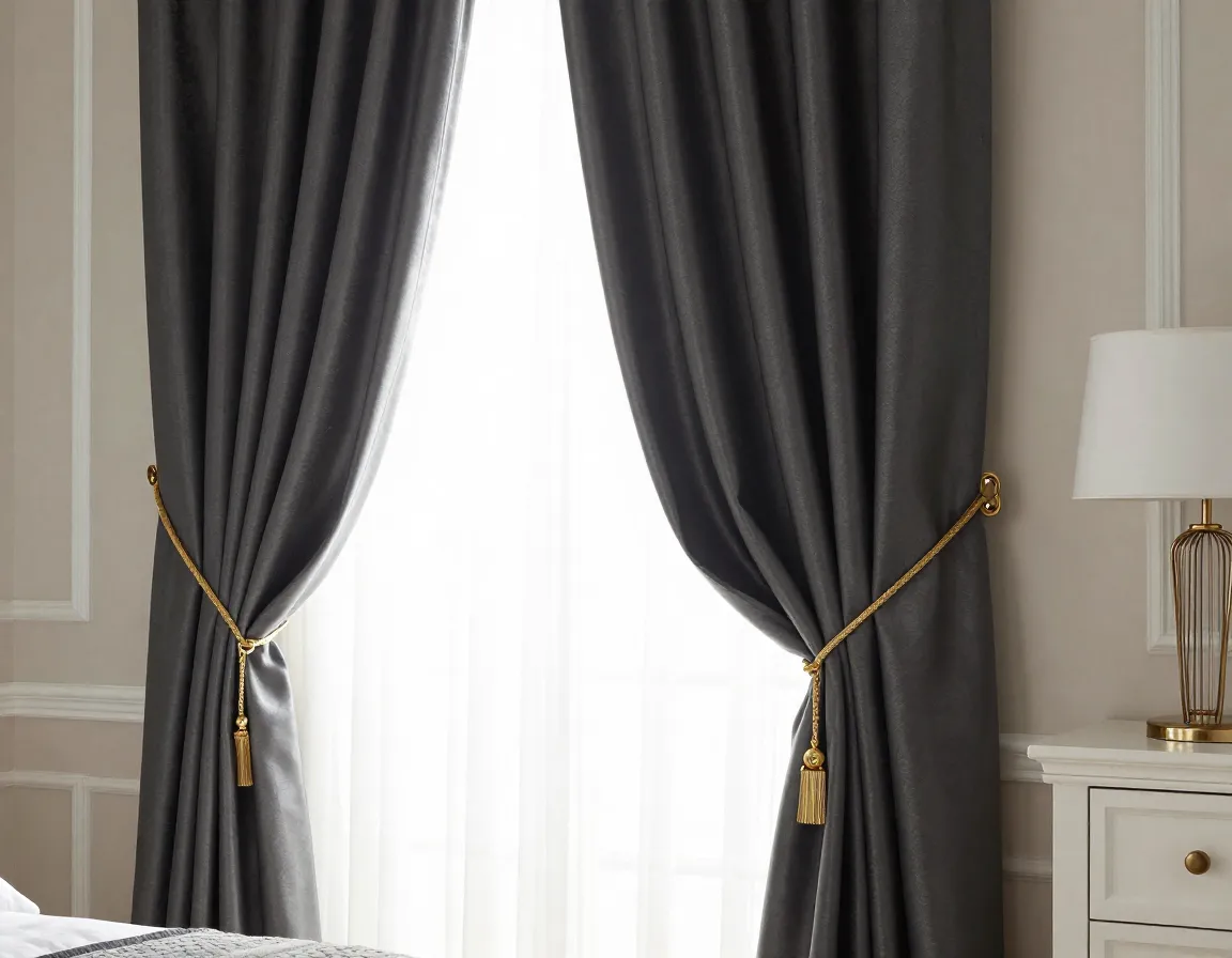 Luxurious custom curtains with elegant draping and premium fabric in sophisticated bedroom interior